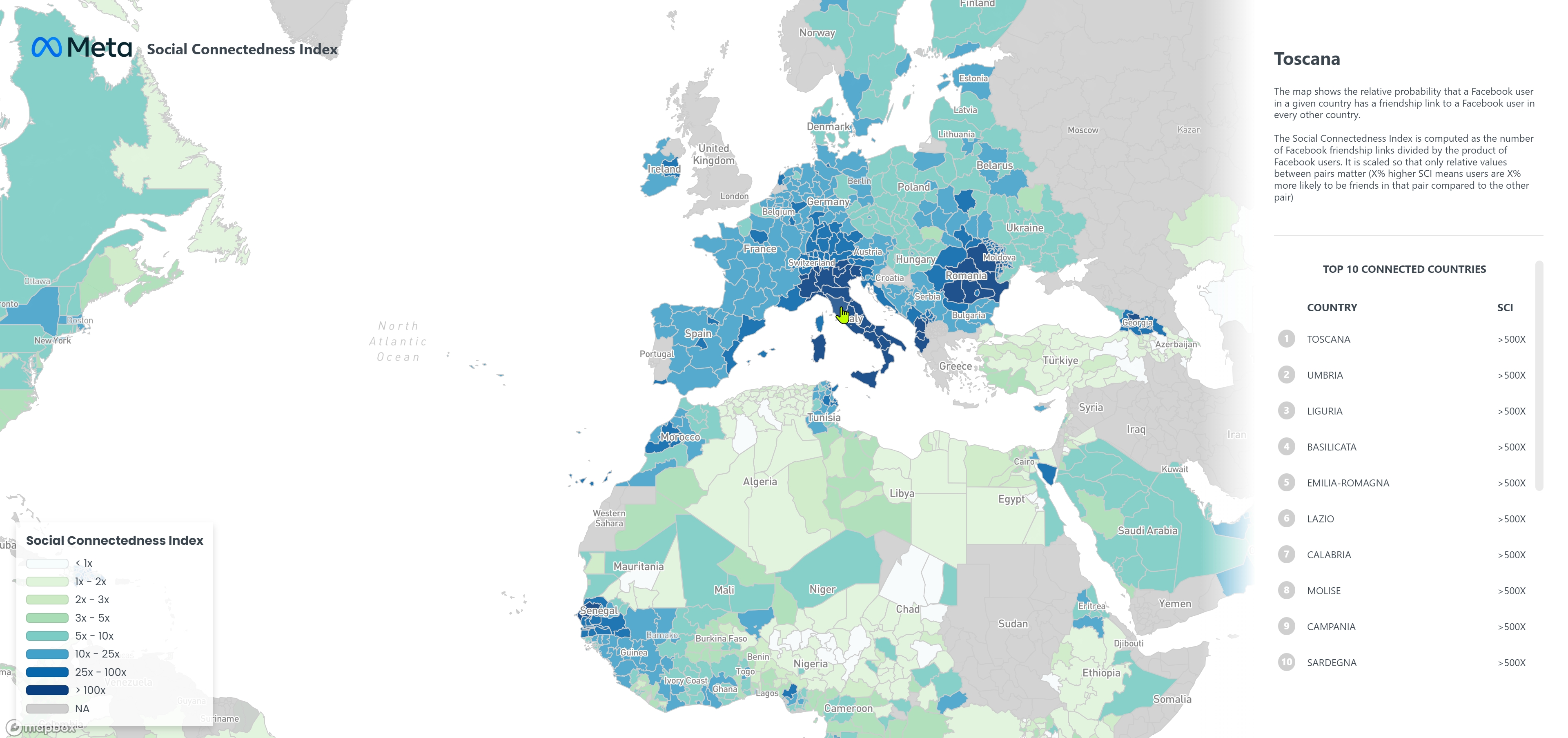 Interactive Facebook Social Connectedness Map